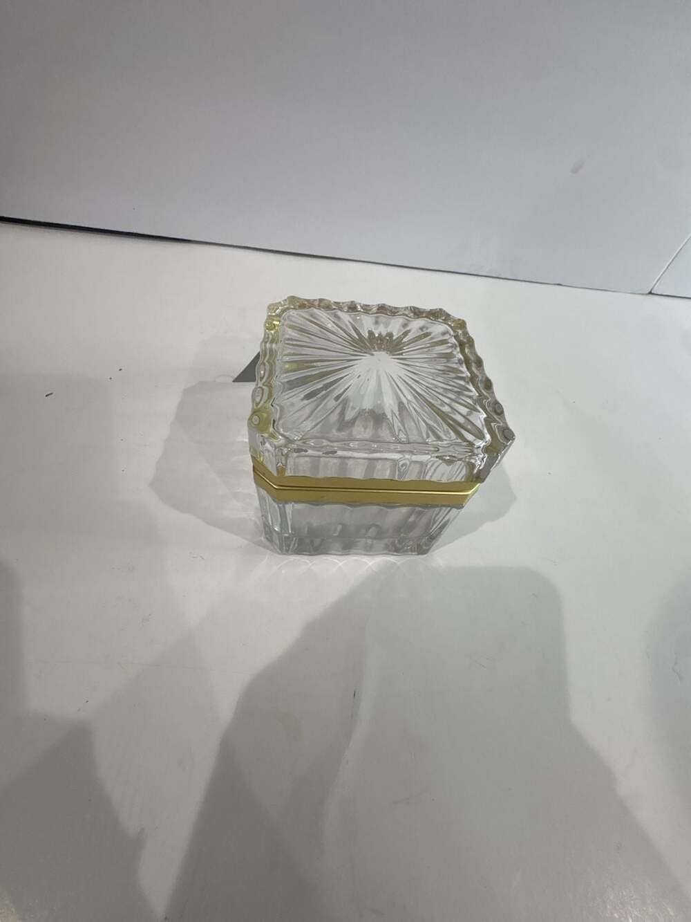 Nicole Miller Home Clear Cut Glass Sunburst Hinged Trinket Box with Gold Trim